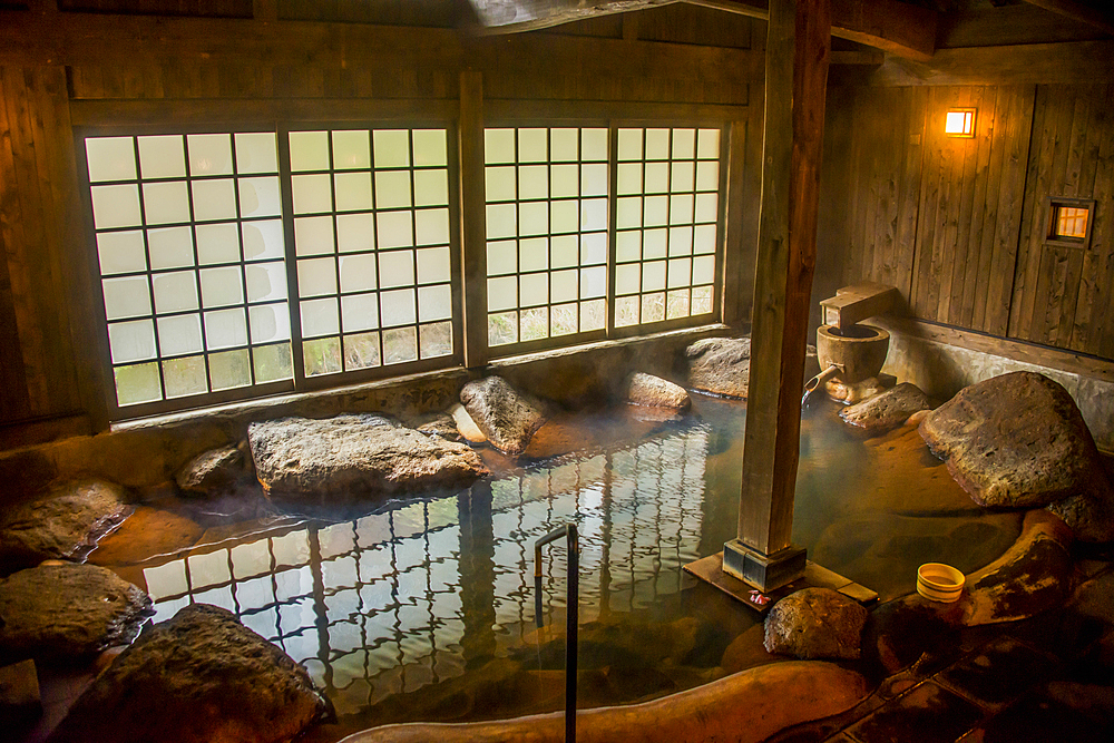 Hot pool in the Kurokawa Onsen, public spa, Kyushu, Japan, Asia