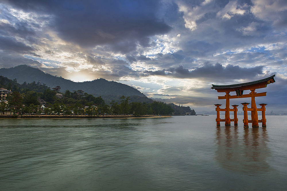 Famous torii gate floating in the water, UNESCO World Heritage Site, Miyajima, Japan, Asia