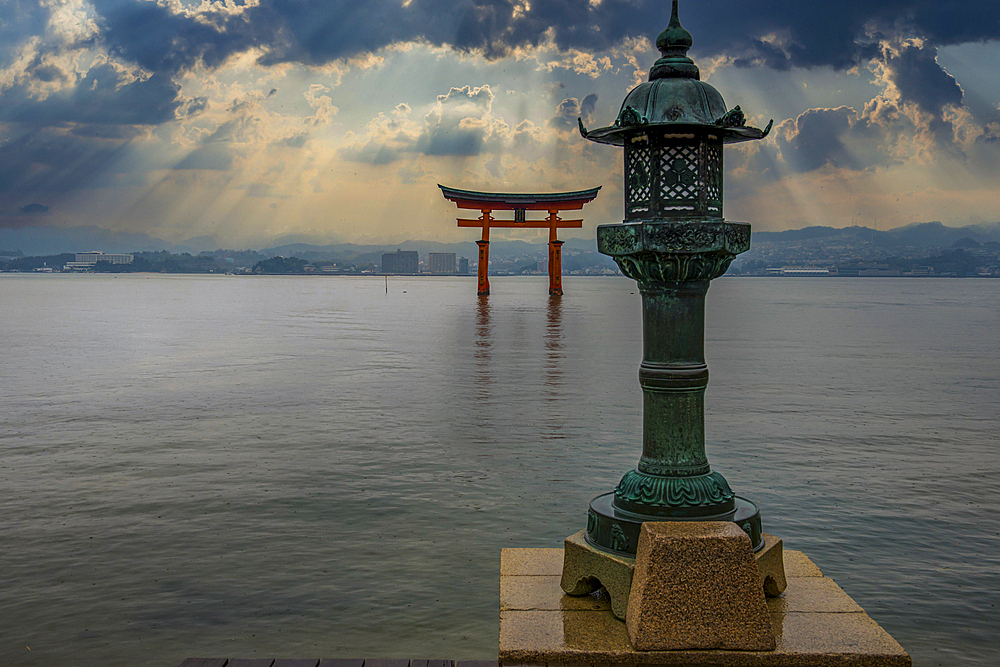 Famous torii gate floating in the water, UNESCO World Heritage Site, Miyajima, Japan, Asia