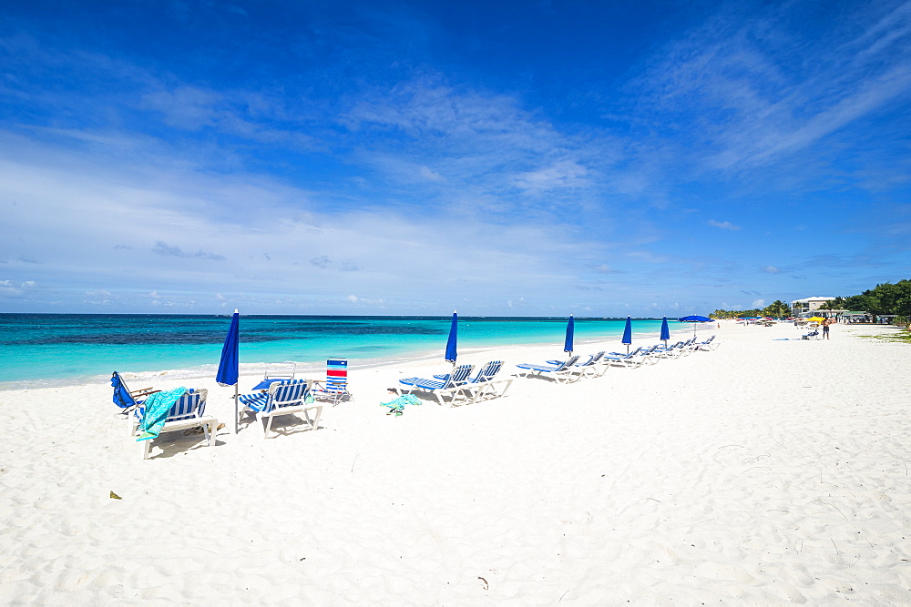 Sun loungers on world class Shoal Bay East beach, Anguilla, British Oversea territory, West Indies, Caribbean, Central America