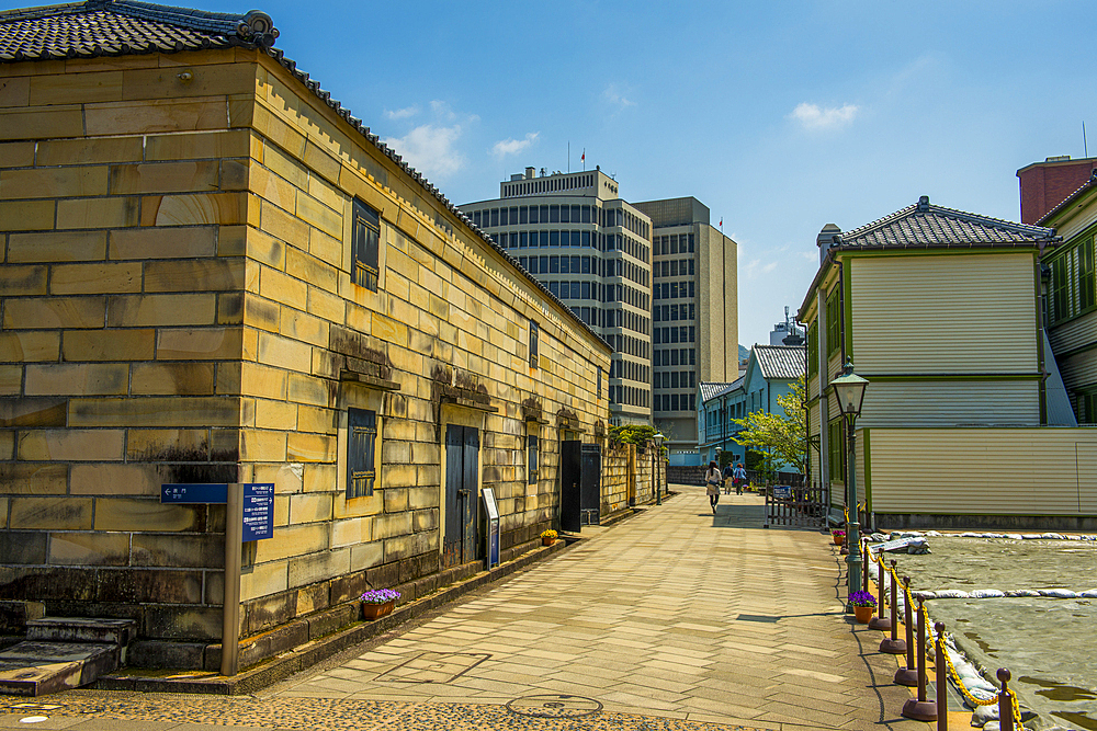 Colonial buildings in Dejima, a man made island in the port of Nagasaki, Kyushu, Japan, Asia