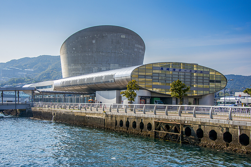 Modern harbour building, Nagasaki, Kyushu, Japan, Asia