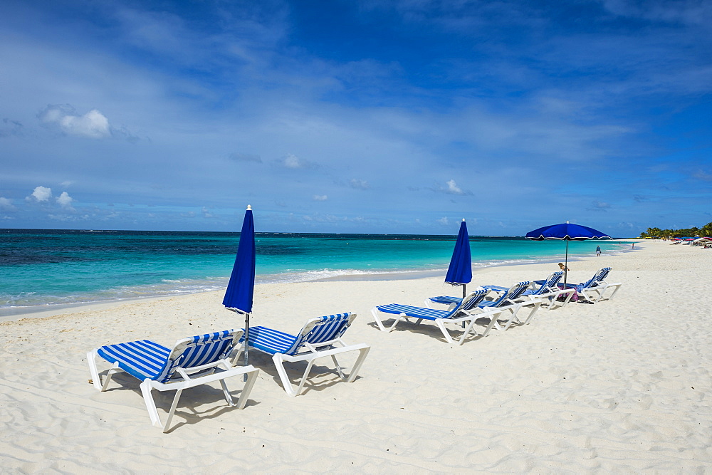 Sun loungers on world class Shoal Bay East beach, Anguilla, British Oversea territory, West Indies, Caribbean, Central America