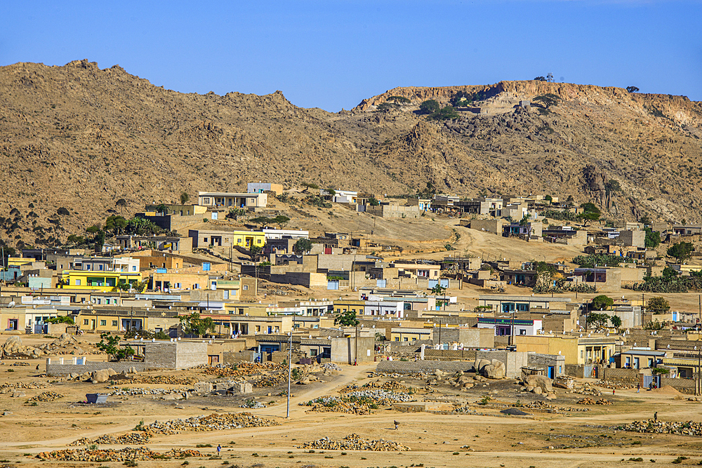 View over the town of Dekemhare along the road from Asmara to Qohaito, Eritrea, Africa