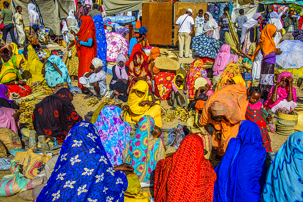 Women selling their goods on the colourful Monday market of Keren, Eritrea, Africa