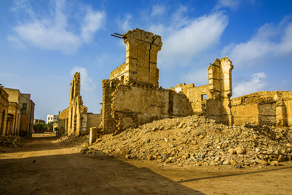 Ruined bombed house in the old port town of Massawa, Eritrea, Africa