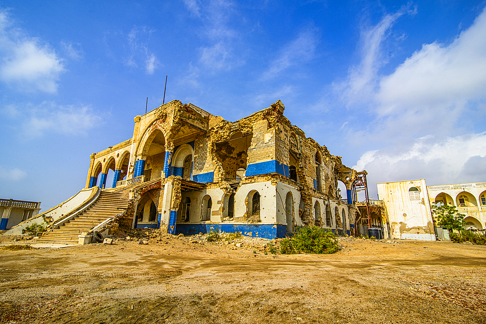 Old presidential palace destroyed during the war, Massawa, Eritrea, Africa