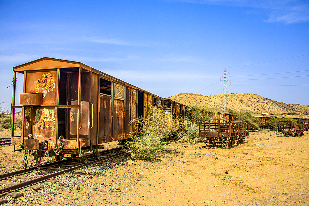 Old carriages of the Italian railway from Massawa to Asmara, Eritrea, Africa