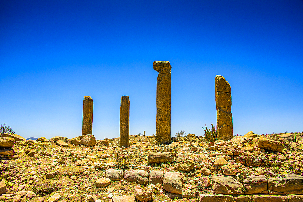 The columns of a ruined structure at the Pre-Aksumite settlement of Qohaito (Koloe), Eritrea, Africa