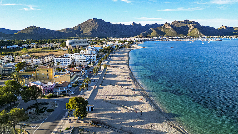 Aerial of Port de Pollenca, Mallorca, Balearic islands, Spain, Mediterranean, Europe