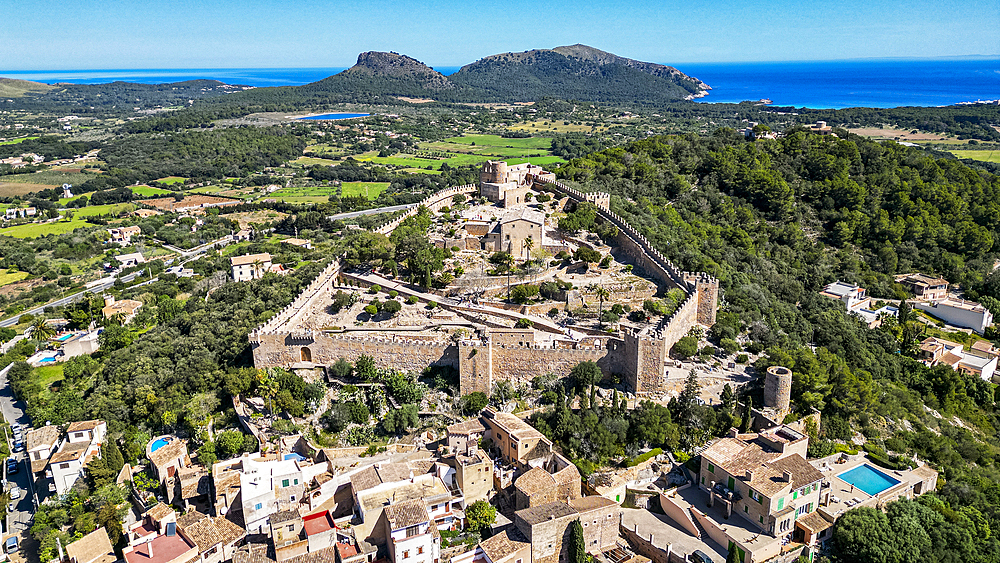 Aerial of the Castell de Capdepera, Mallorca, Balearic islands, Spain, Mediterranean, Europe