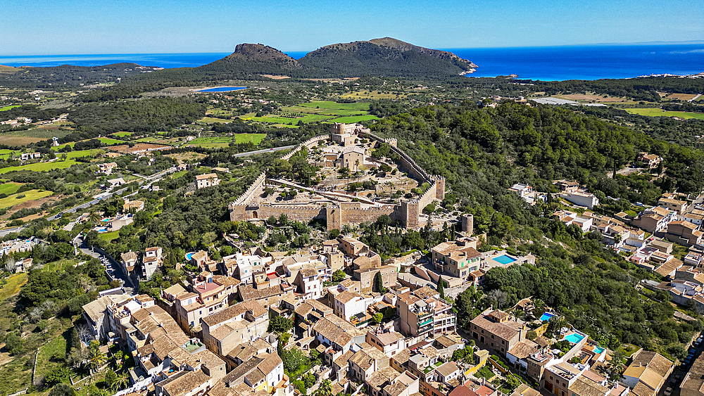 Aerial of the Castell de Capdepera, Mallorca, Balearic islands, Spain, Mediterranean, Europe