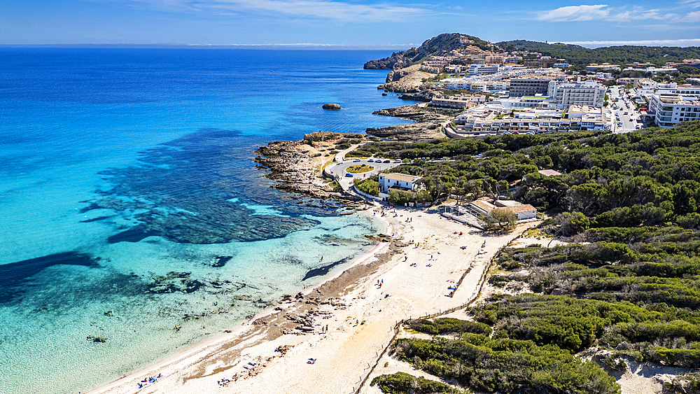 Aerial of Agulla beach, Mallorca, Balearic islands, Spain, Mediterranean, Europe