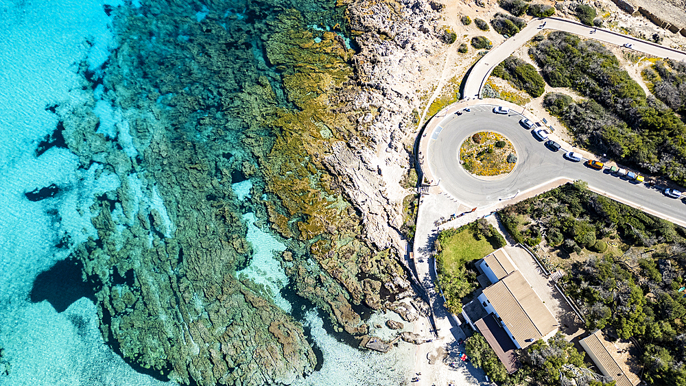 Aerial of Agulla beach, Mallorca, Balearic islands, Spain, Mediterranean, Europe