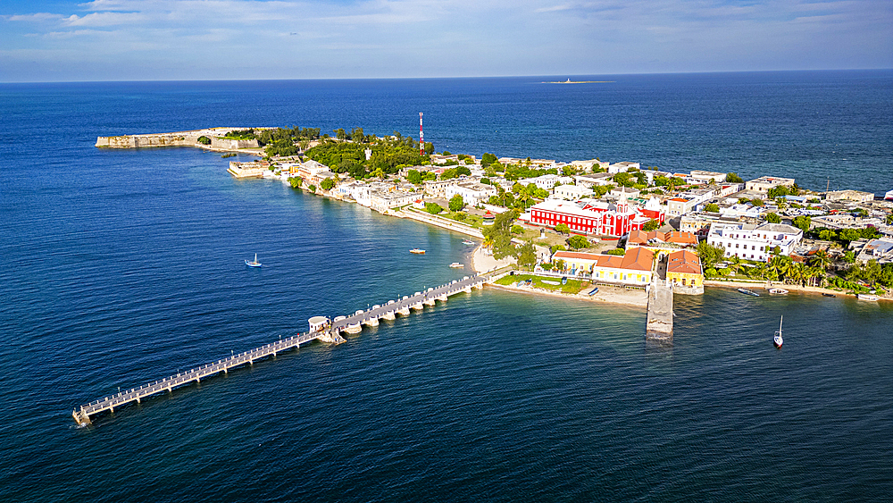 Aerial of the Island of Mozambique, UNESCO World Heritage Site, Mozambique, Africa