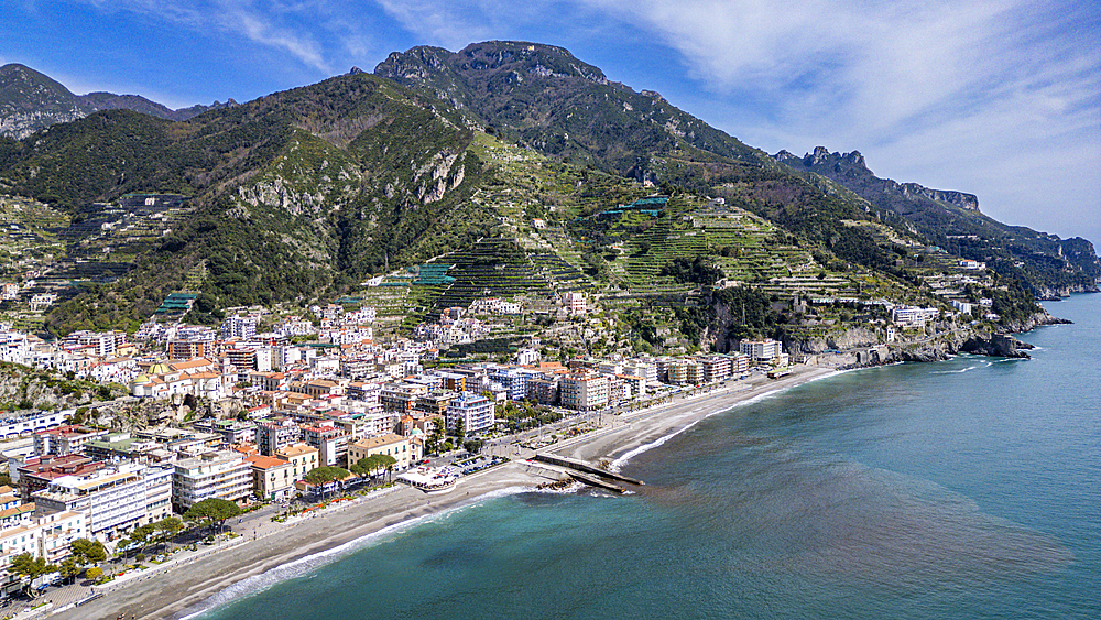 Aerial of Maiori, The Amalfi Coast, UNESCO World Heritage Site, Campania, Italy, Europe