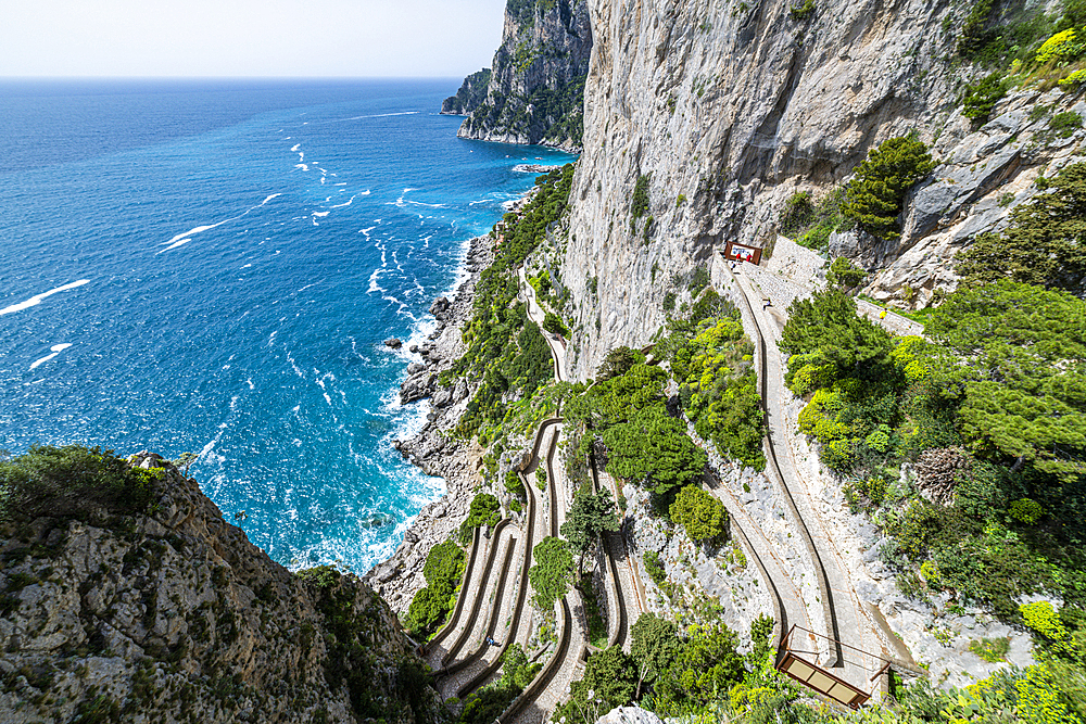 View over the coastline from Via Krupp, Island of Capri, Gulf of Naples, Campania, Italy, Europe