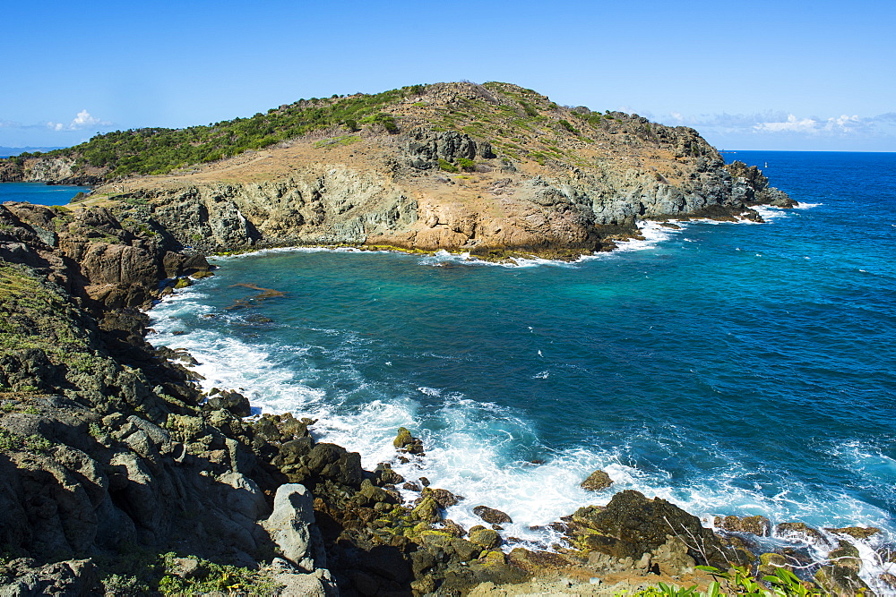 View over the coastline of St. Barth (Saint Barthelemy), Lesser Antilles, West Indies, Caribbean, Central America