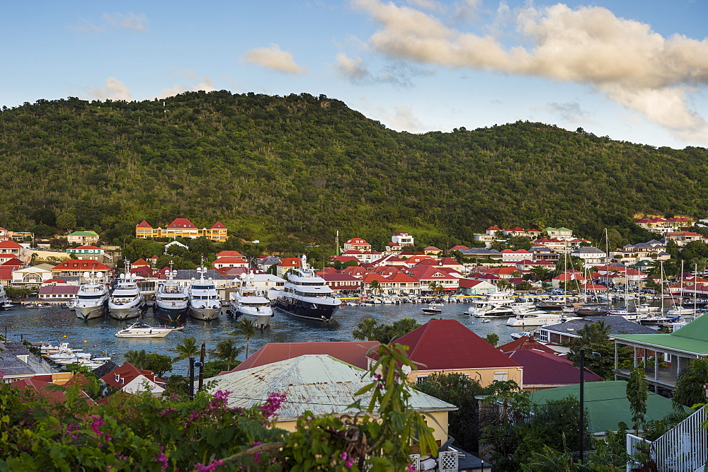 Luxury yachts, in the harbour of Gustavia, St. Barth (Saint Barthelemy), Lesser Antilles, West Indies, Caribbean, Central America