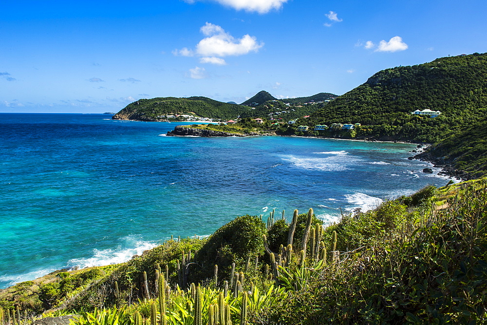 View over the coastline of St. Barth (Saint Barthelemy), Lesser Antilles, West Indies, Caribbean, Central America