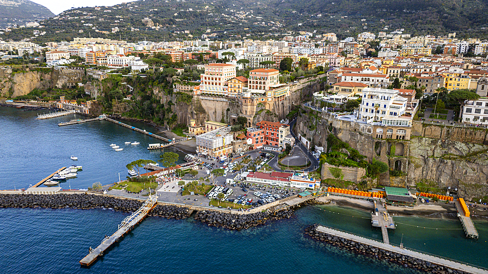 Aerial of Sorrento, Bay of Naples, Campania, Italy, Europe