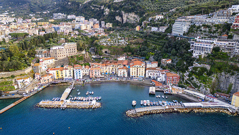 Aerial of Sorrento, Bay of Naples, Campania, Italy, Europe