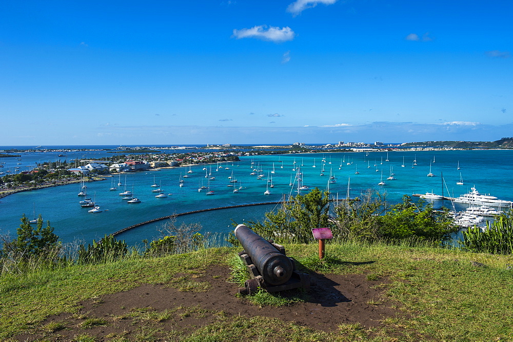 View over Marigot from Fort St. Louis, St. Martin, French territory, West Indies, Caribbean, Central America