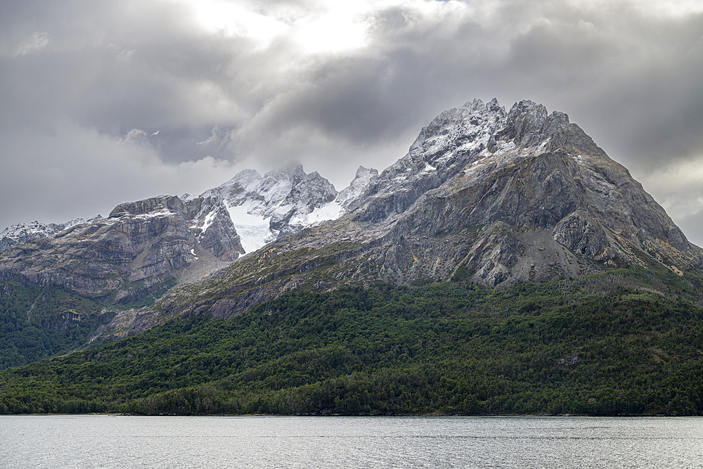 Mountains in the Agositini Fjord near Aguila glacier, Tierra del Fuego, Chile, South America