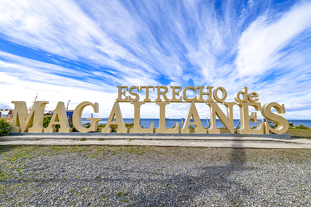 Magellan sign at Nao Victoria Museo, Shoreline of Punta Arenas, Patagonia, Chile, South America