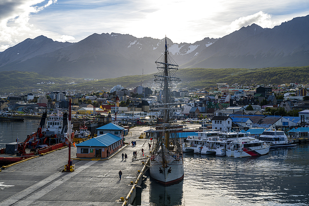 Cruise ship on a Pier in Ushuaia, Tierra del Fuego, Argentina, South America