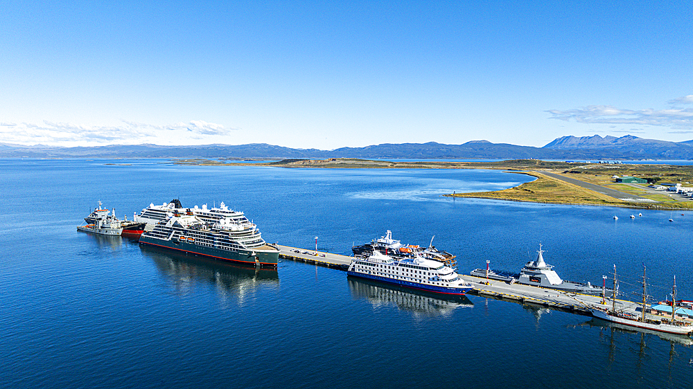 Aerial of Ushuaia, Beagle Channel, Tierra del Fuego, Argentina, South America