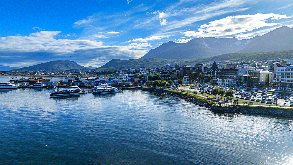 Aerial of Ushuaia, Beagle Channel, Tierra del Fuego, Argentina, South America