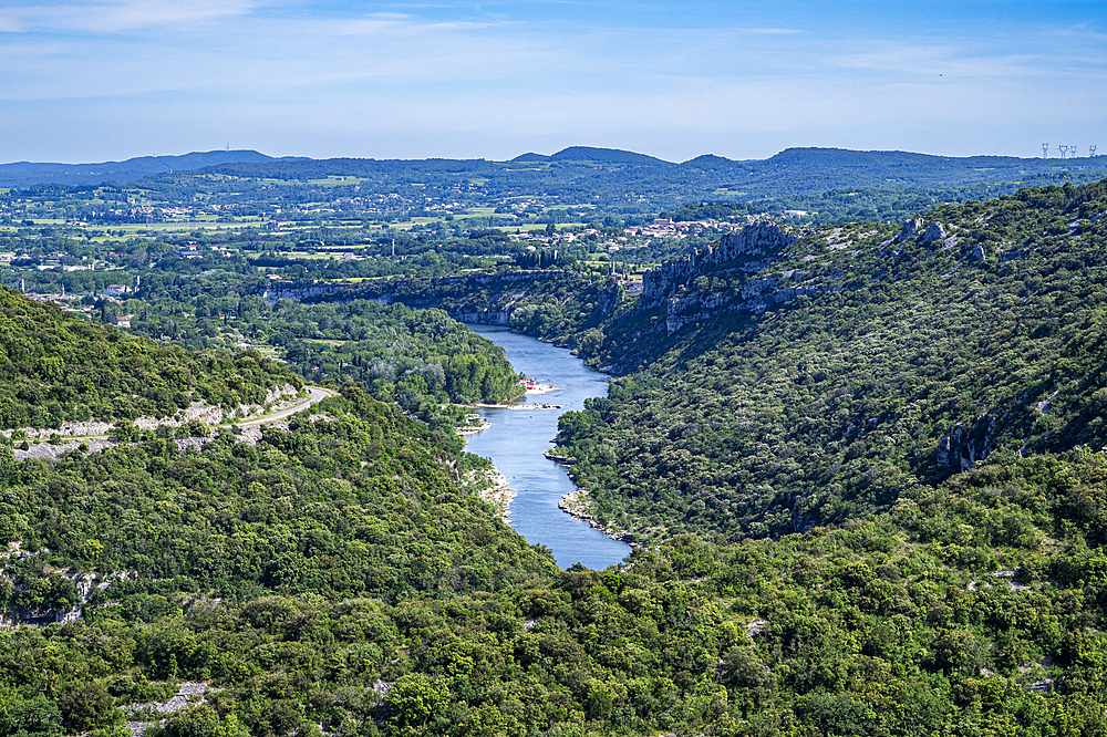 Aerial of the Ardeche Gorge (Gorges de l'Ardeche), Ardeche, Auvergne-Rhone-Alpes, France, Europe