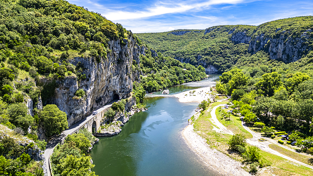 Aerial of the Ardeche Gorge (Gorges de l'Ardeche), Ardeche, Auvergne-Rhone-Alpes, France, Europe