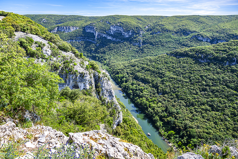 Aerial of the Ardeche Gorge (Gorges de l'Ardeche), Ardeche, Auvergne-Rhone-Alpes, France, Europe