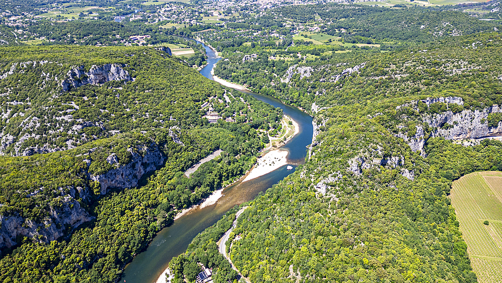 Aerial of the Ardeche Gorge (Gorges de l'Ardeche), Ardeche, Auvergne-Rhone-Alpes, France, Europe