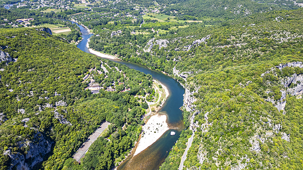 Aerial of the Ardeche Gorge (Gorges de l'Ardeche), Ardeche, Auvergne-Rhone-Alpes, France, Europe