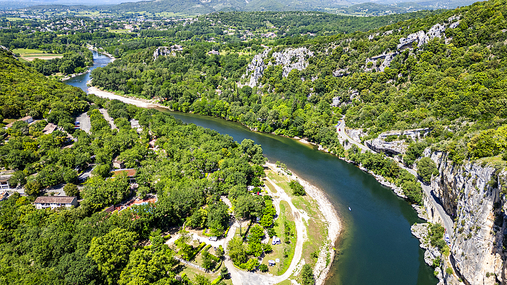 Aerial of the Ardeche Gorge (Gorges de l'Ardeche), Ardeche, Auvergne-Rhone-Alpes, France, Europe