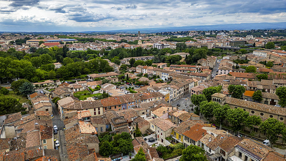 View from the citadel over Carcassonne, Aude, Occitania, France, Europe