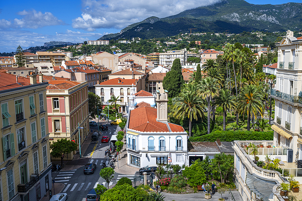 View over the seaside town of Menton, Alpes Maritimes, Provence-Alpes-Cote d'Azur, French Riviera, France, Europe