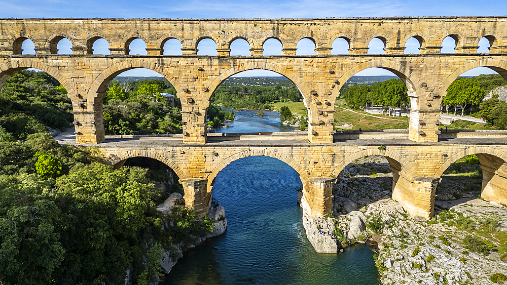 The Pont du Gard, a Roman aqueduct, UNESCO World Heritage Site, Vers-Pont-du-Guard, Occitanie, France, Europe