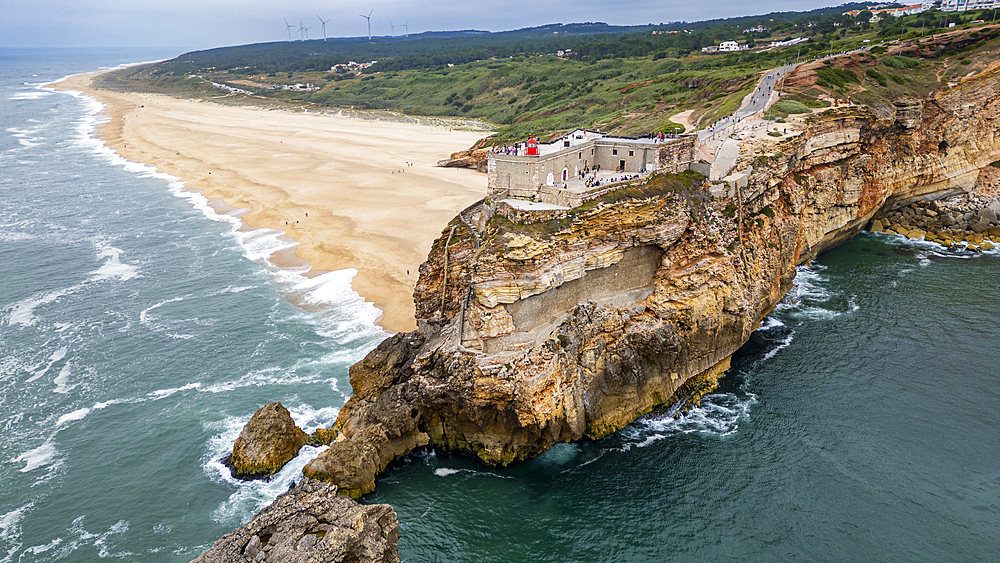 Aerial of the lighthouse of Nazare, Oeste, Portugal, Europe