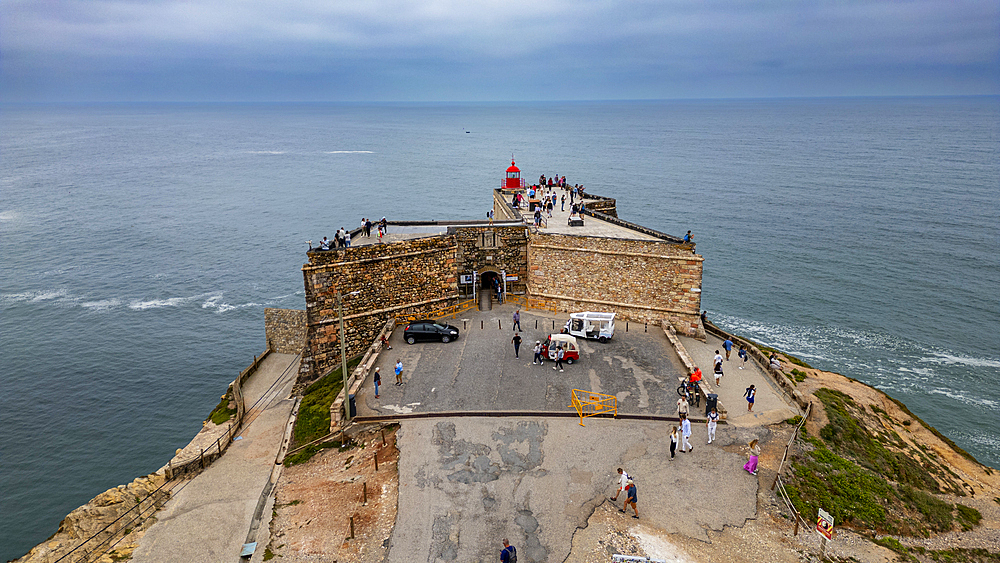 Aerial of the lighthouse of Nazare, Oeste, Portugal, Europe