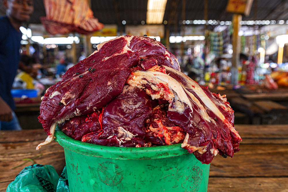 Meat for sale, Central market, Goma, Democratic Republic of Congo, Africa