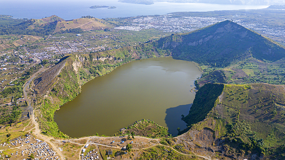 Aerial of a Volcanic crater outside, Goma, Democratic Republic of Congo, Africa