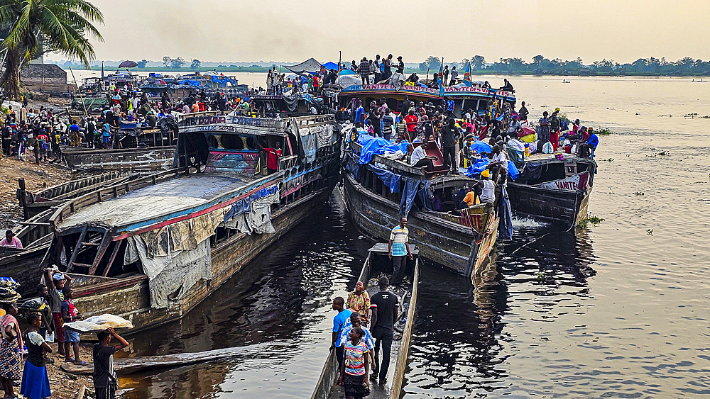 River boat on the Congo river, Mbandaka, Equateur province, Democratic Republic of Congo, Africa