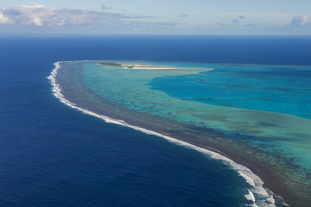 Aerial of Aitutaki lagoon, Rarotonga and the Cook Islands, South Pacific, Pacific