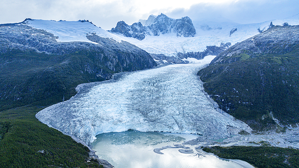 Aerial of Pia glacier, Tierra del Fuego, Chile, South America