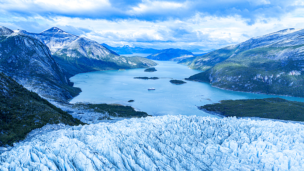 Aerial of Pia glacier, Tierra del Fuego, Chile, South America