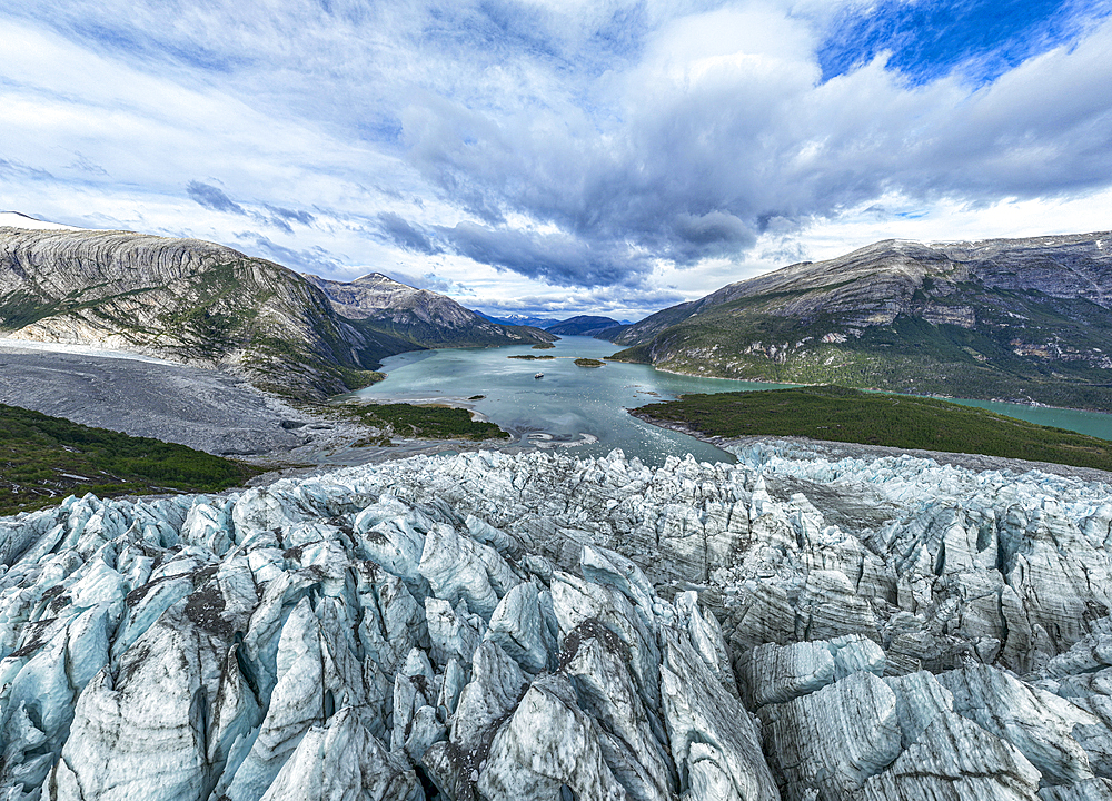 Aerial of Pia glacier, Tierra del Fuego, Chile, South America